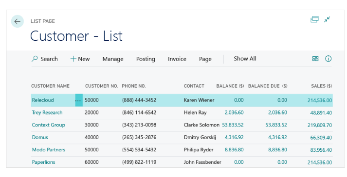 Screenshot of the updated user interface in Microsoft Dynamics 365 Business Central