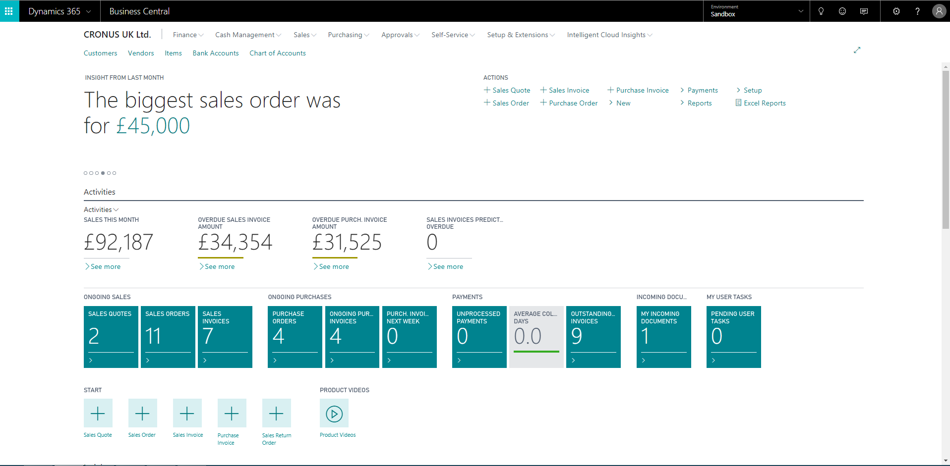 User interface of Microsoft Dynamics 365 Business Central