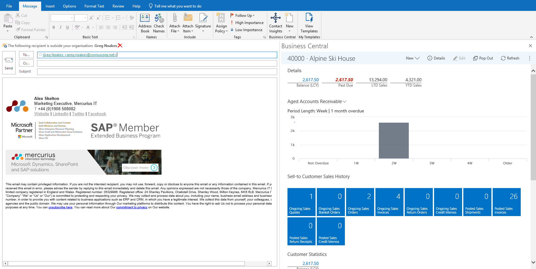 Outlook client with Dynamics 365 Business Central contact insights