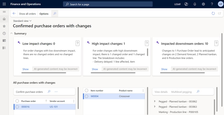 Confirmed purchase orders with changes workspace