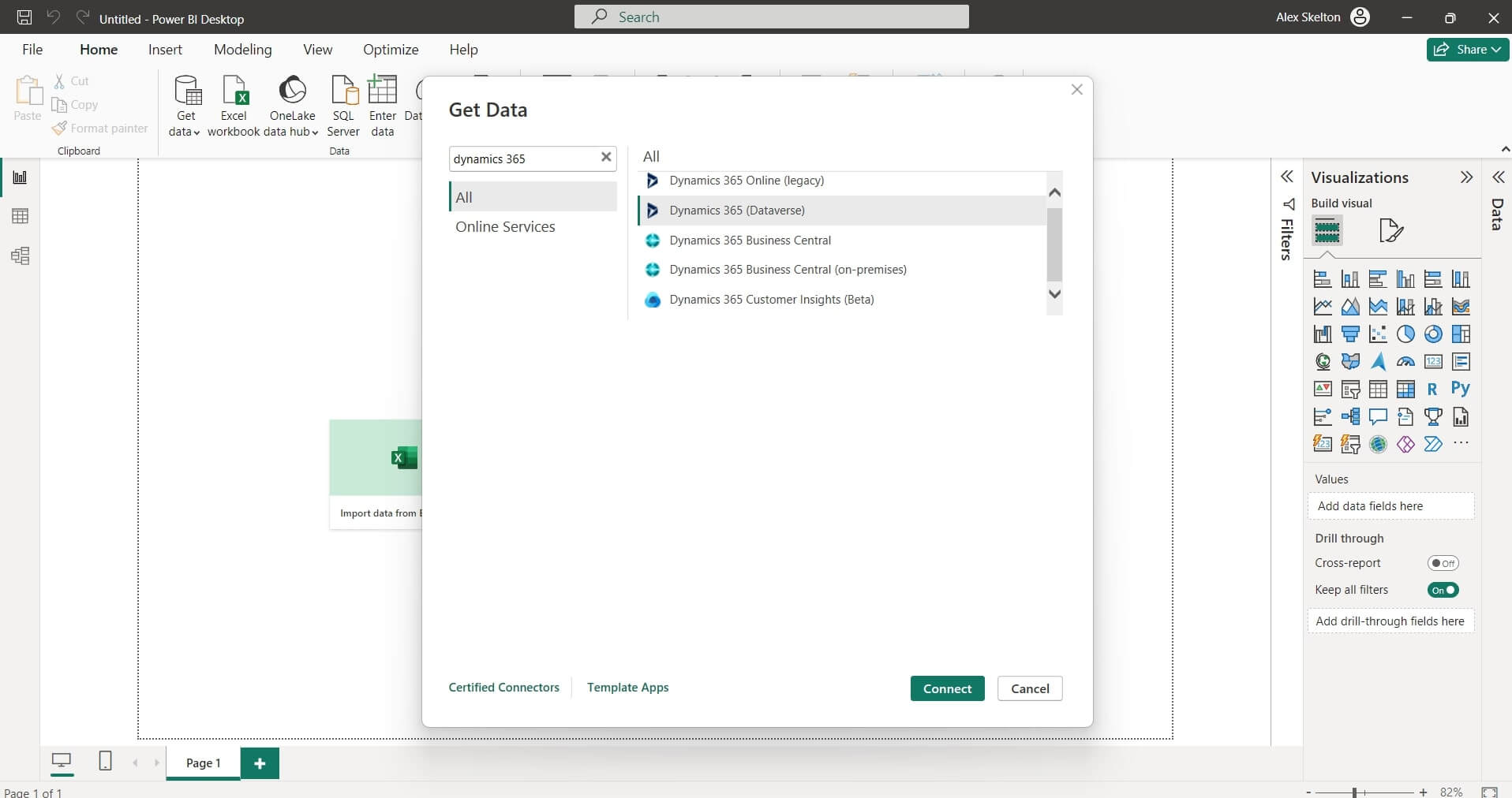 Get Data window search for Dynamics 365