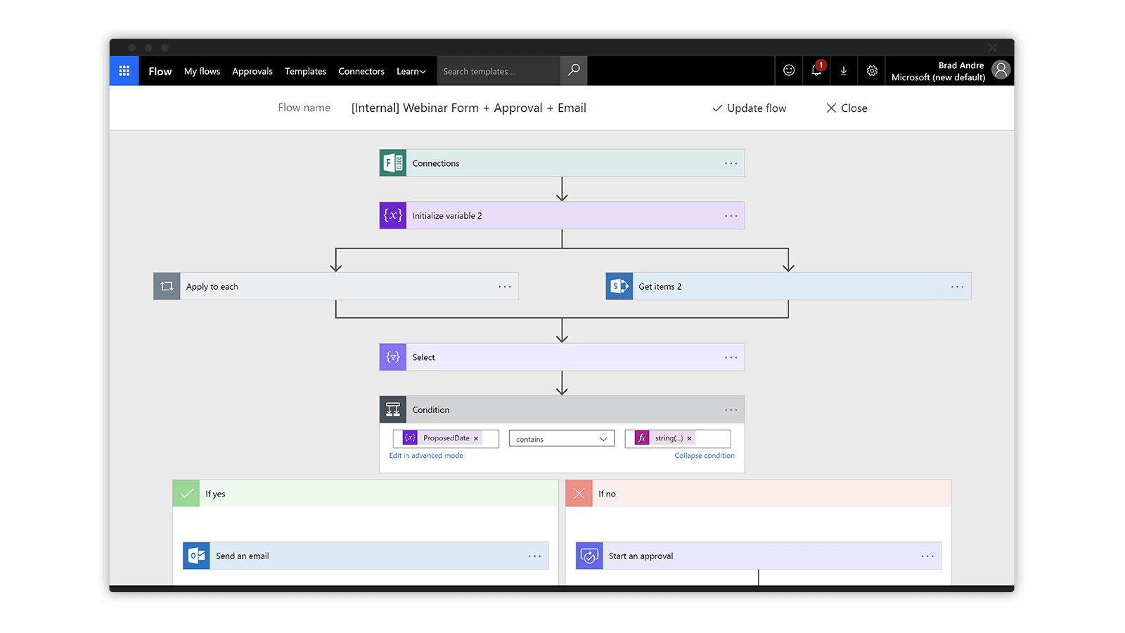 Microsoft Flow user interface