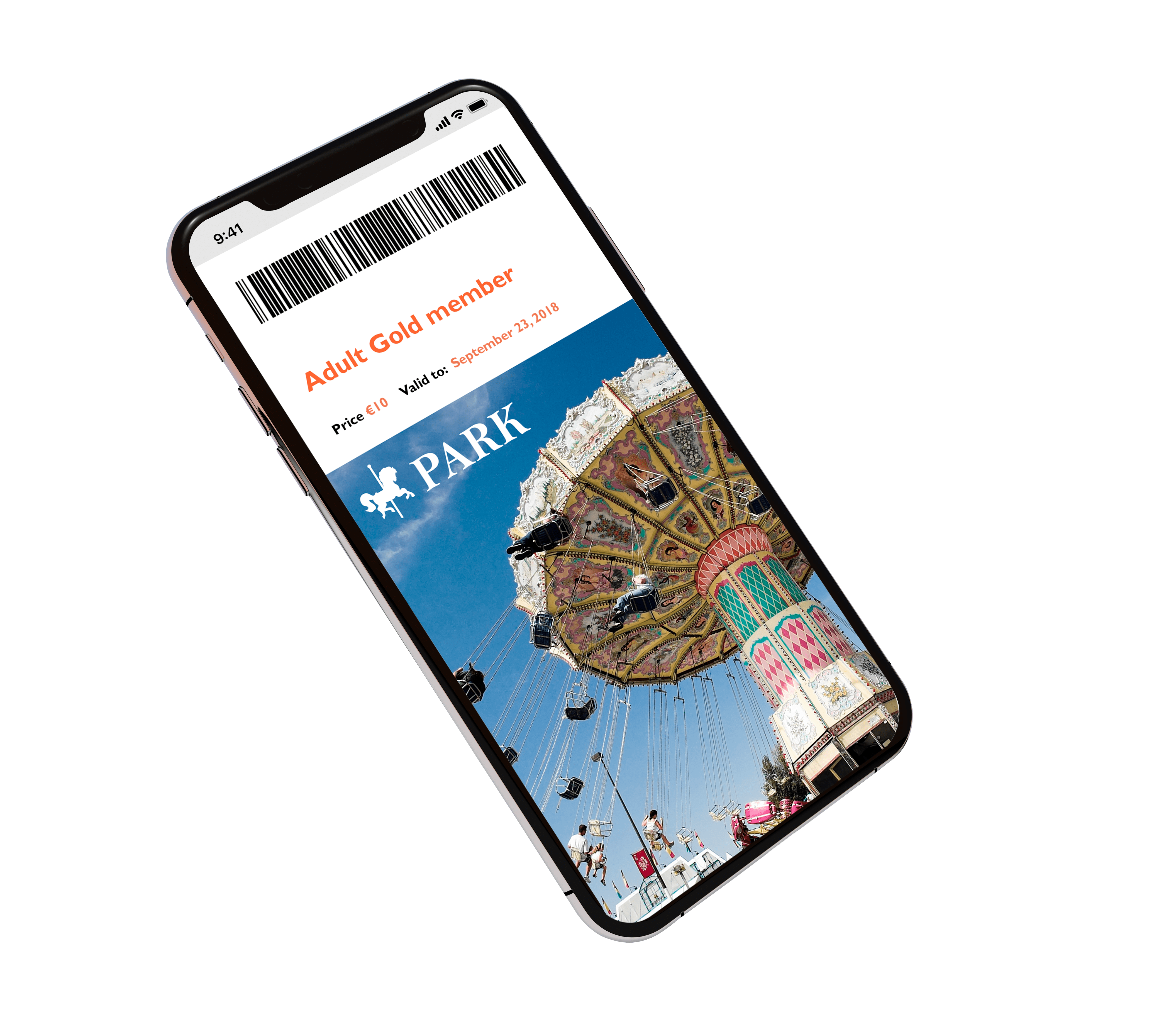 Theme park ticket displayed in digital mobile wallet