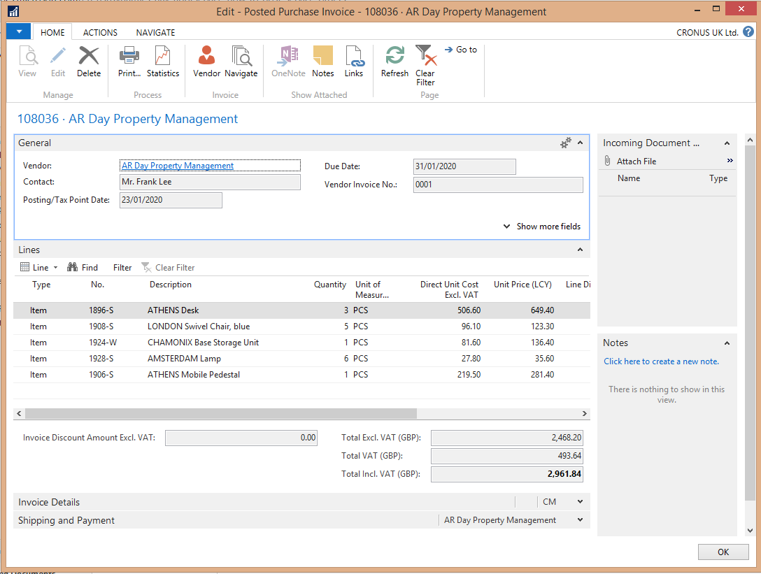 Posted purchase invoice in Dynamics NAV