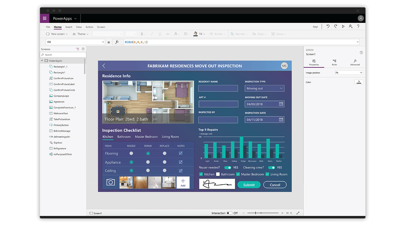 Microsoft PowerApps user interface