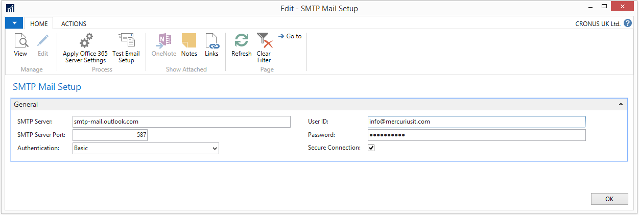 SMTP setup in Microsoft Dynamics NAV