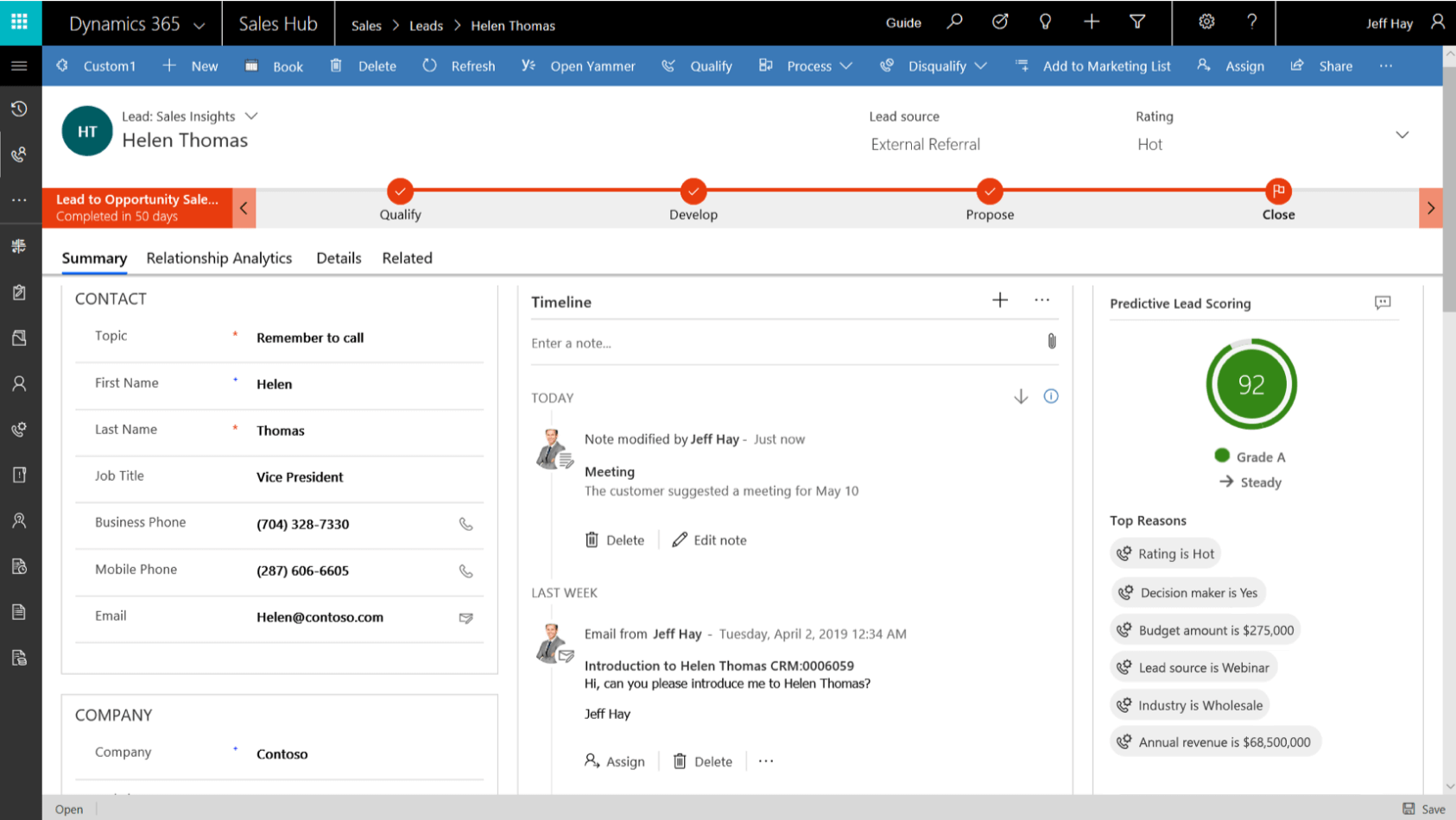 Dynamics 365 Sales Insights Lead Scoring Screenshot