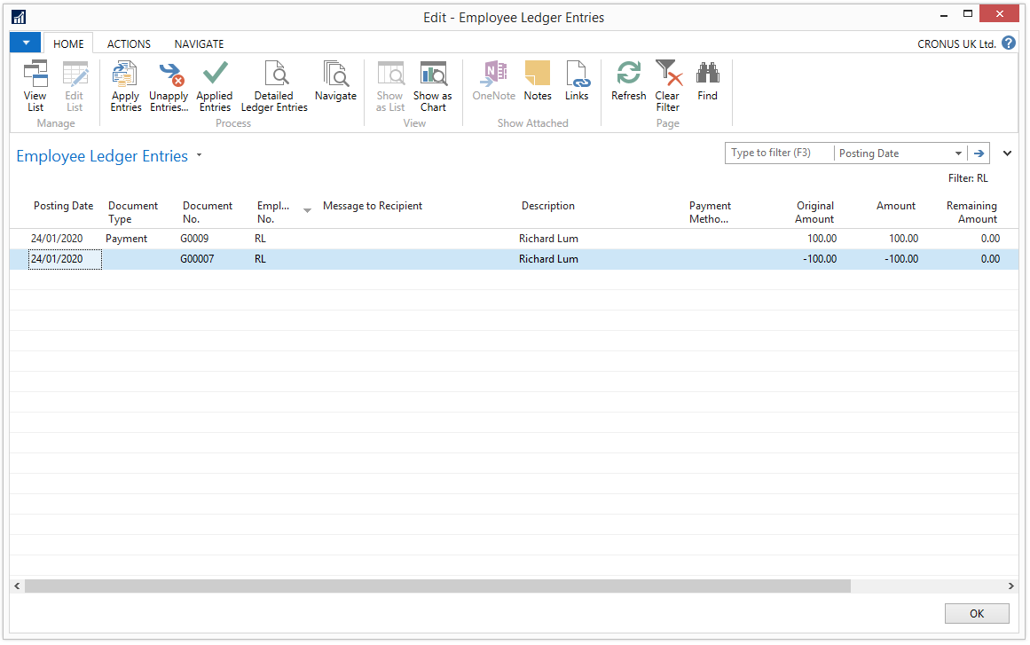 Employee ledger entries in Microsoft Dynamics NAV