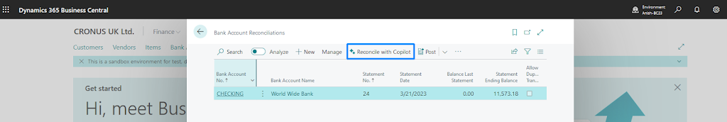 use Copilot for Bank Reconciliation